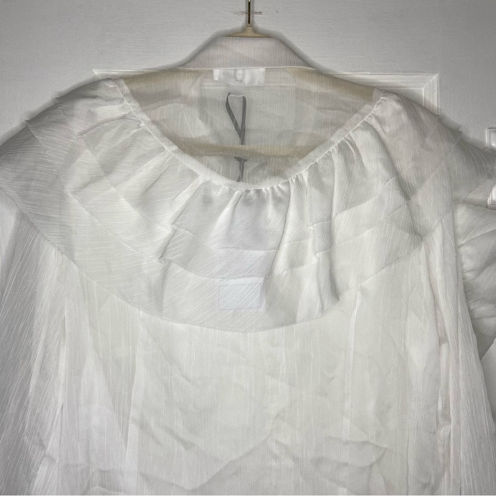 Forever Unique Organza Ruffle Trim Button Down Tie Blouse In White Size 14 - Picture 9 of 15